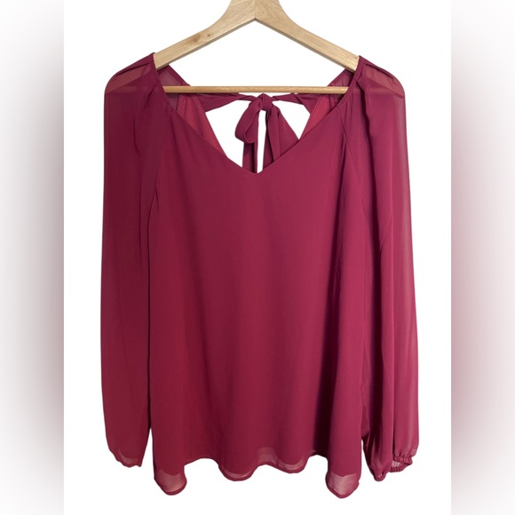Nine West Tops - Nine West Long Sleeve Satin Ribbon Tie-Back Top Maroon Women’s Size Medium